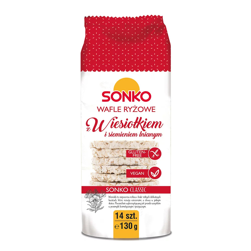 Wafle ryżowe z wiesiołkiem i siemieniem lnianym 130g Sonko