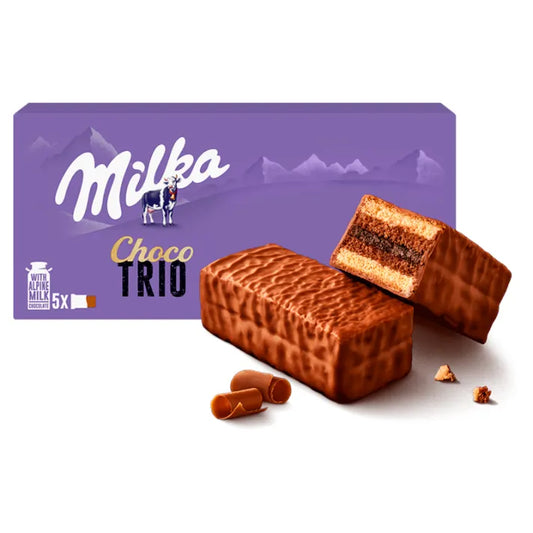 Ciastka biszkoptowe Milka Choco Trio z nadzieniem kakaowym oblane czekoladą 150g