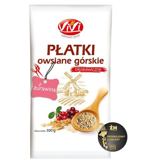 Płatki owsiane górskie z żurawiną 250g Vivi