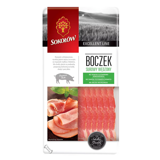 Boczek surowy wędzony plastry 100g Sokołów