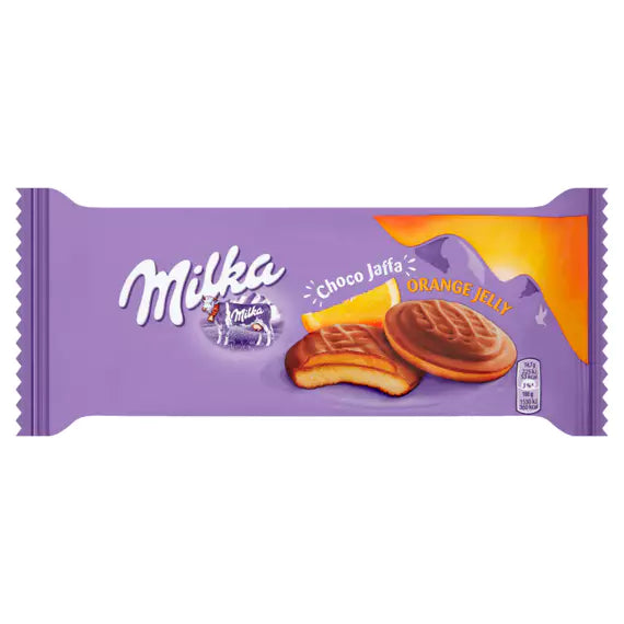 Biszkopty Milka Choco Jaffa z galaretką o smaku pomarańczowym oblane czekoladą mleczną 147 g