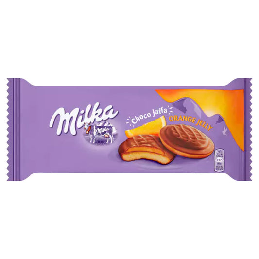 Biszkopty Milka Choco Jaffa z galaretką o smaku pomarańczowym oblane czekoladą mleczną 147 g